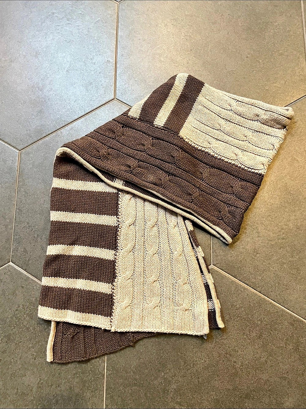 Michael Stars Striped Wool Cashmere Scarf in Brown & Cream